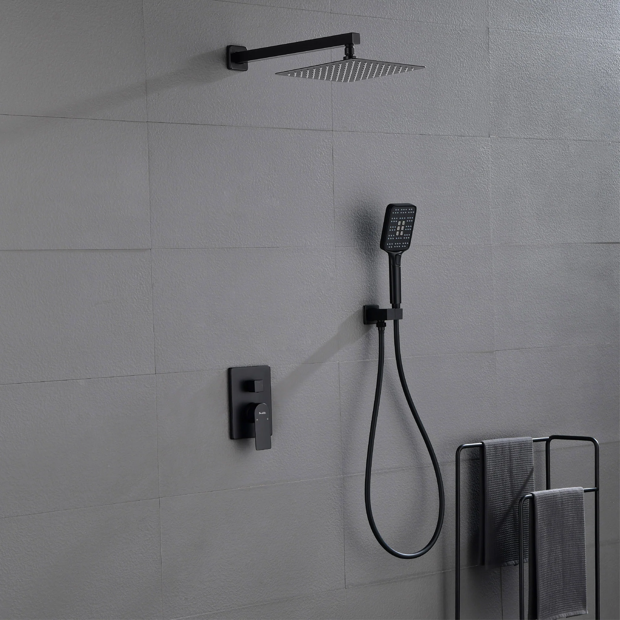2 Way Wall-Mounted Shower Faucet Set for Bathroom with 10-inch rain shower head & 3 Modes Handheld Shower, Matte Black