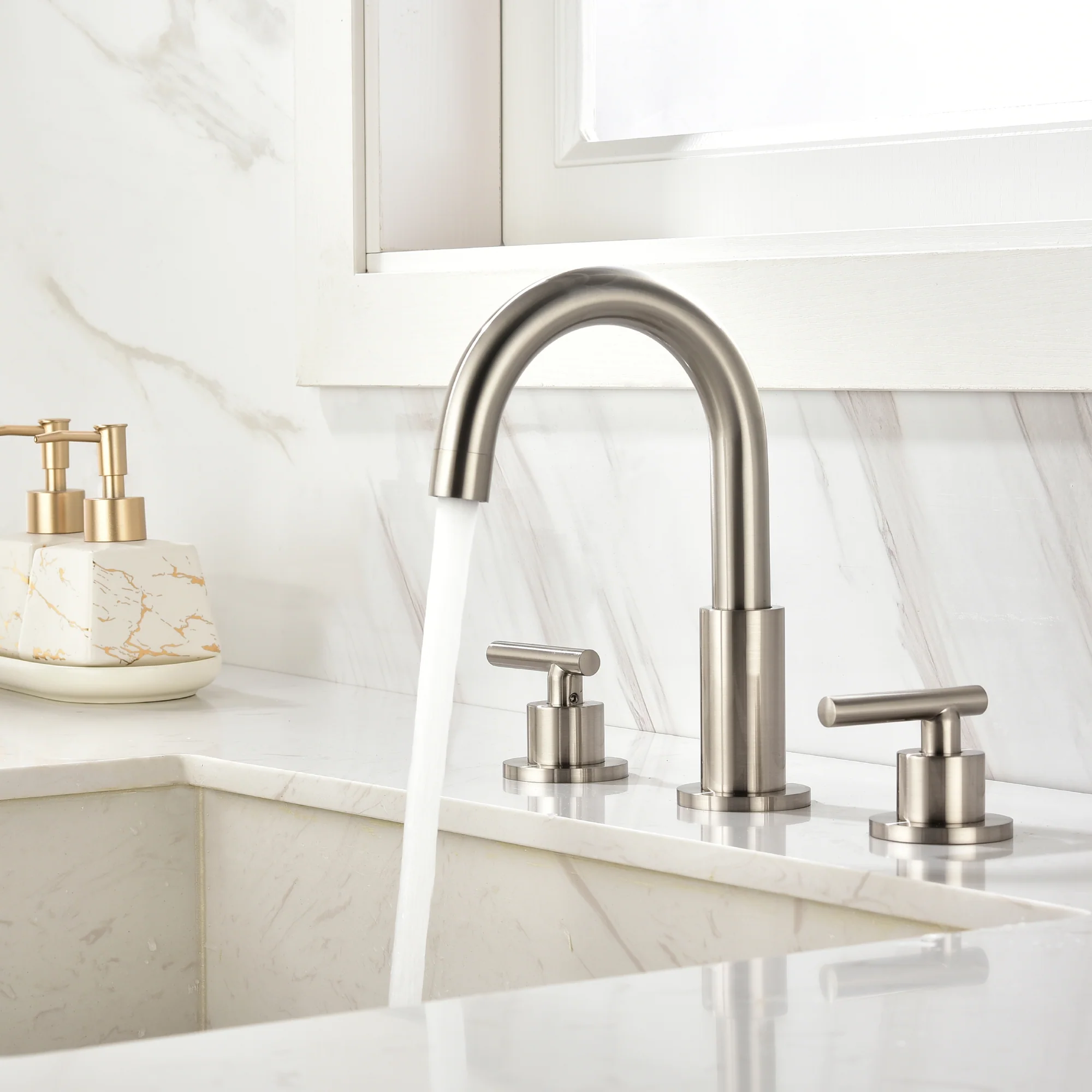 3 Hole Brass Bathroom Sink Faucet, 2 Handle 8 Inch Widespread Laundry Sink Faucet Black